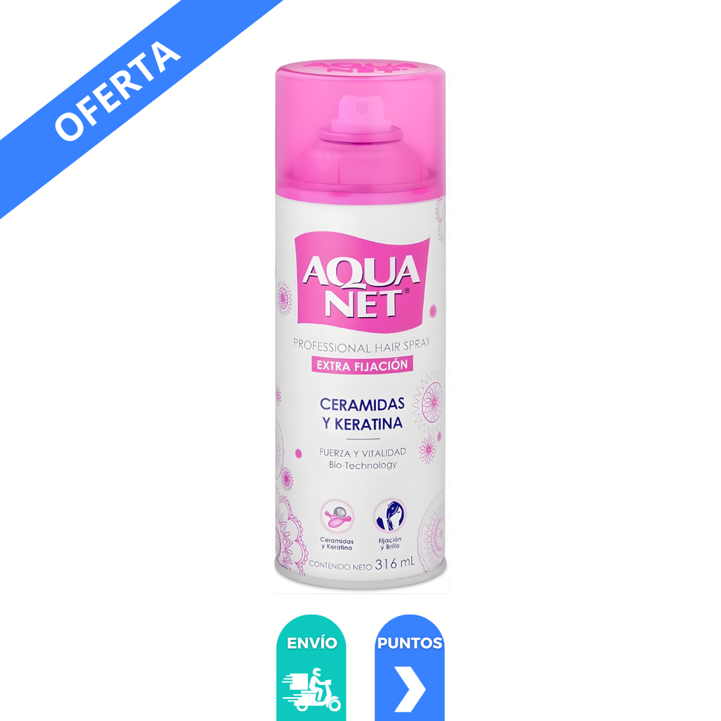 [4712] SPRAY PARA CABELLO EXTRA FIJACION 316 ML AQUA NET CERAMIDAS Y KERATINA AQUA BEAUTY