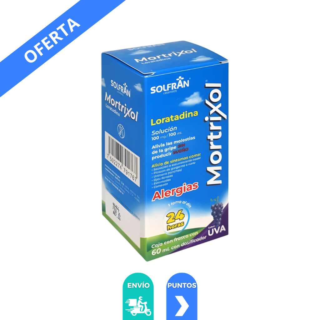 LORATADINA SOL ORAL 100 MG/100 ML FCO C/60 ML SABOR UVA MORTRIXOL LAB SOLFRAN