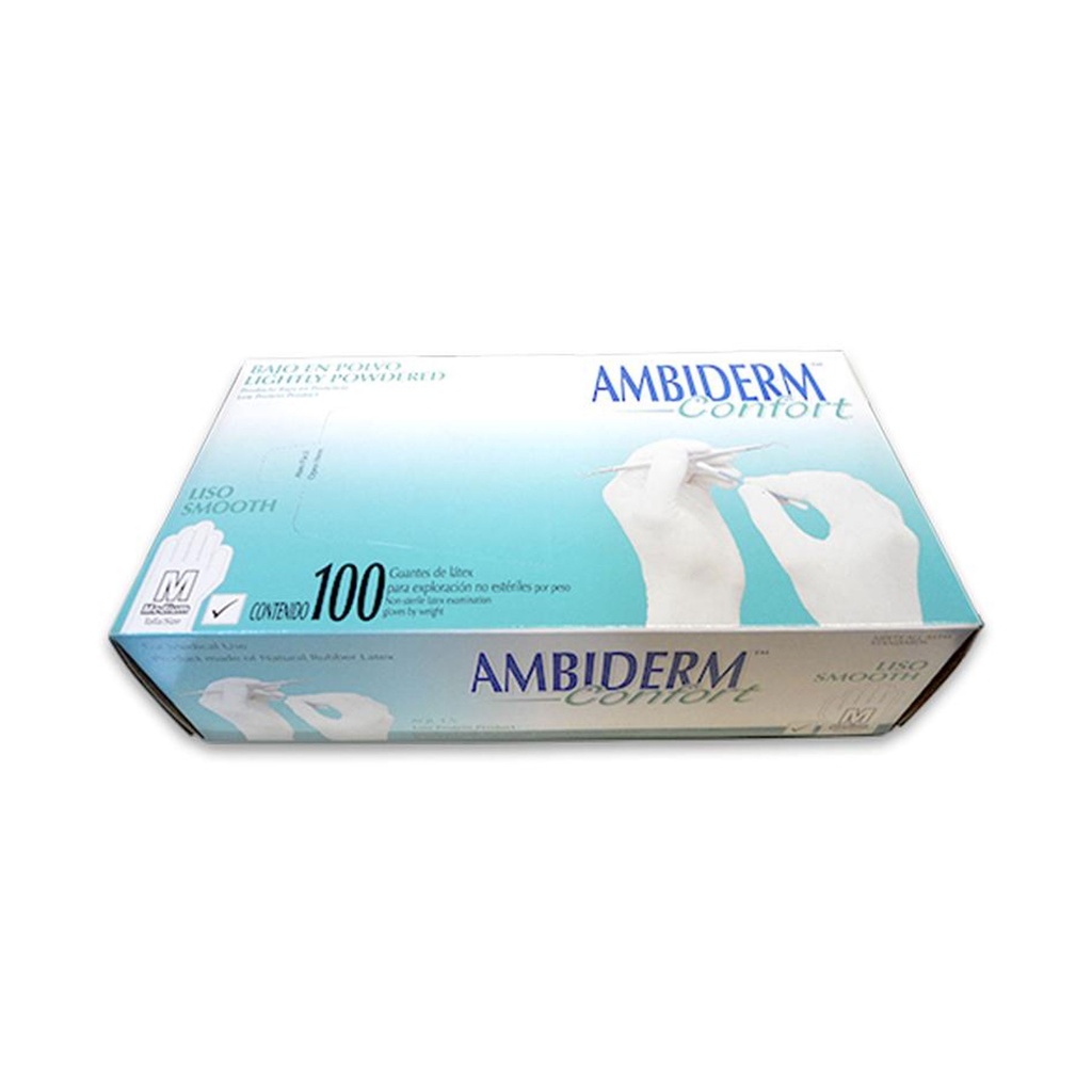 GUANTE LATEX NO ESTERIL CONFORT LISO MEDIANO C/100 PZAS AMBIDERM