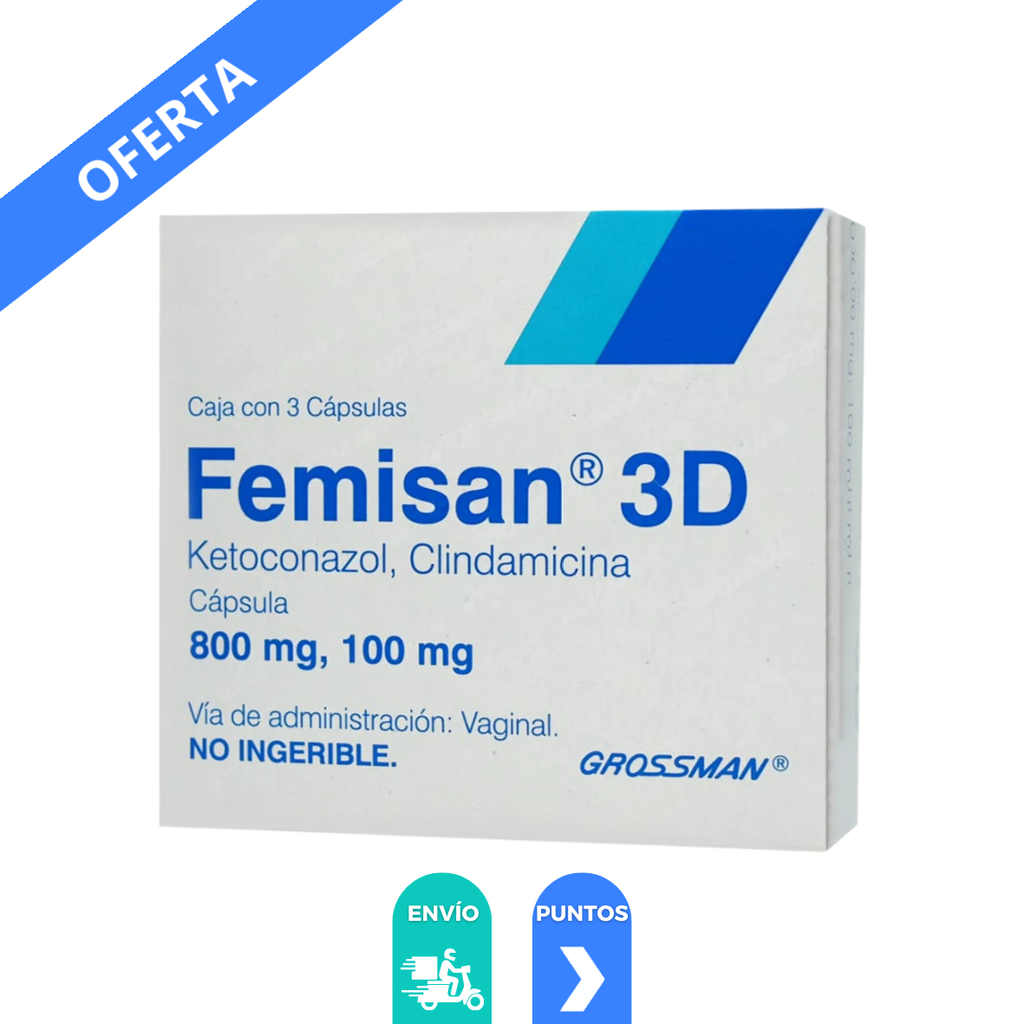 FEMISAN 3D 800/100 MG C/3 CAP VAGINALES KETOCONAZOL CLINDAMICINA LAB GROSSMAN