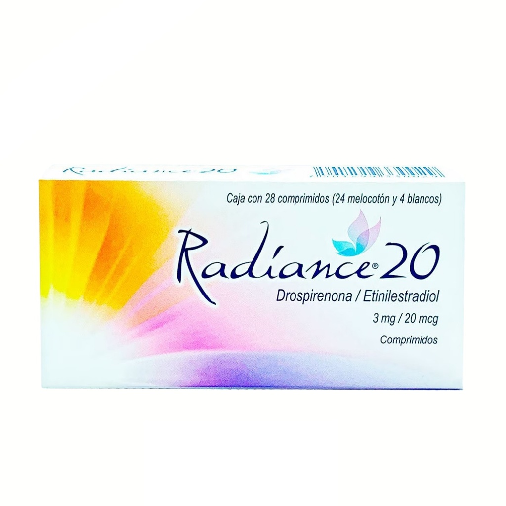RADIANCE 20 3 MG/20 MCG C/28 COMPRIMIDOS (24 MELOCOTON 4 BLANCOS) DROSPIRENONA ETINILESTRADIOL LAB LIOMONT