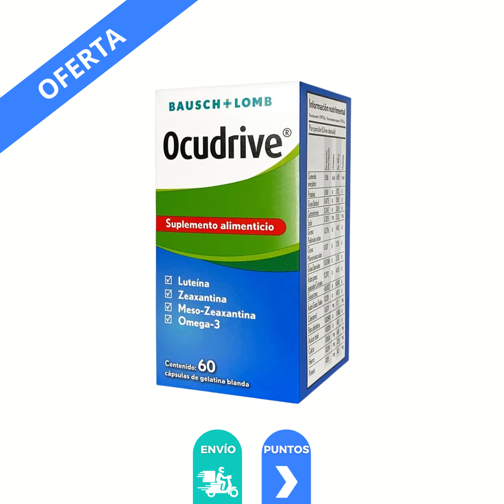 OCUDRIVE C/60 CAP SUPLEMENTO ALIMENTICIO LUTEINA ZEAXANTINA MESO-ZEAXANTINA OMEGA 3 LAB BAUSCH+LOMB