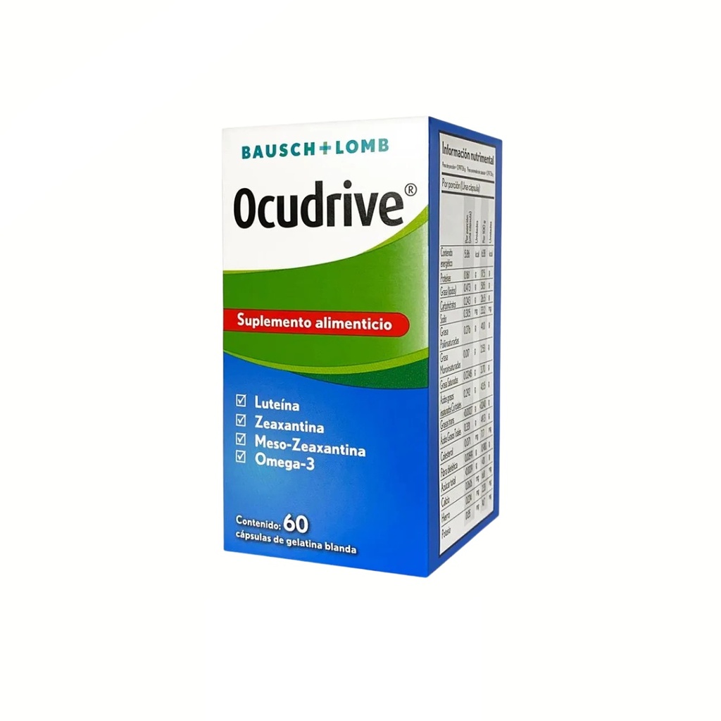 OCUDRIVE C/60 CAP SUPLEMENTO ALIMENTICIO LUTEINA ZEAXANTINA MESO-ZEAXANTINA OMEGA 3 LAB BAUSCH+LOMB