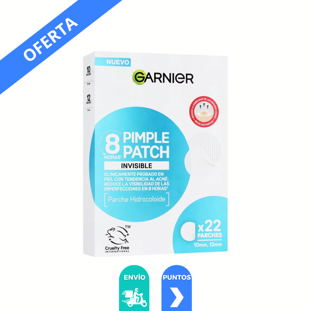 PARCHE PARA ACNE 10 X 12 MM C/22 PZAS PARCHE HIDROCOLOIDE PIMPLE PATCH GARNIER