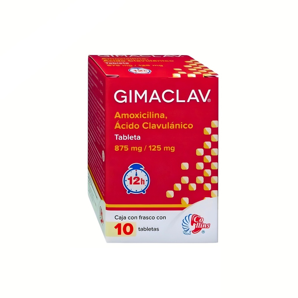 AMOXICILINA ACIDO CLAVULANICO 875/125 MG C/10 TAB GIMACLAV LAB COLLINS