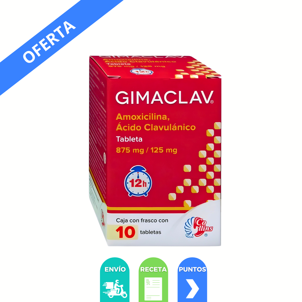 AMOXICILINA ACIDO CLAVULANICO 875/125 MG C/10 TAB GIMACLAV LAB COLLINS