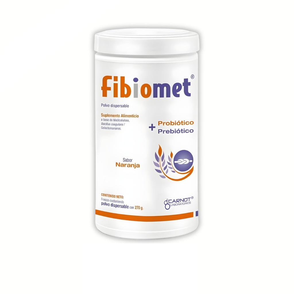 FIBIOMET PROBIOTICO + PREBIOTICO 270 G POLVO DISPERSABLE SABOR NARANJA SUPLEMENTO ALIMENTICIO LAB CARNOT