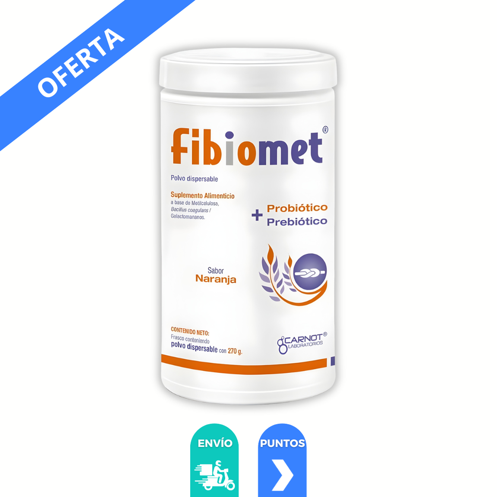 FIBIOMET PROBIOTICO + PREBIOTICO 270 G POLVO DISPERSABLE SABOR NARANJA SUPLEMENTO ALIMENTICIO LAB CARNOT