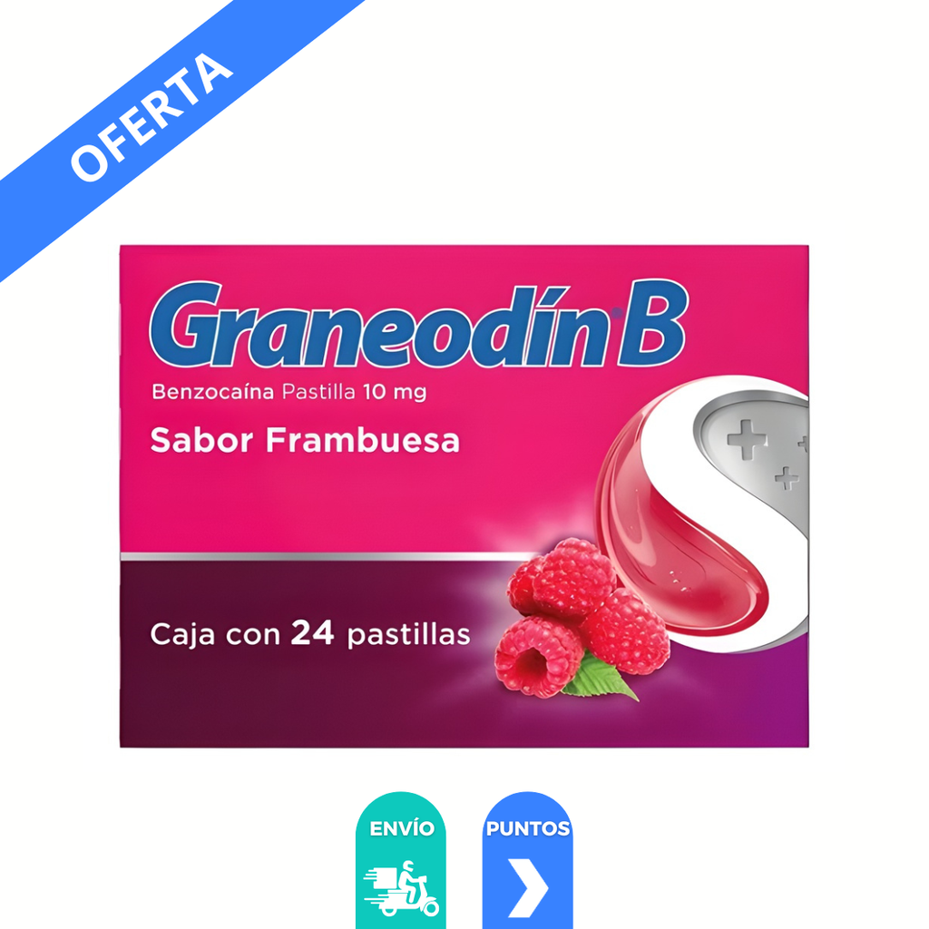 [4786] GRANEODIN-B 10 MG C/24 PASTILLAS SABOR FRAMBUESA BENZOCAINA LAB RECKITT