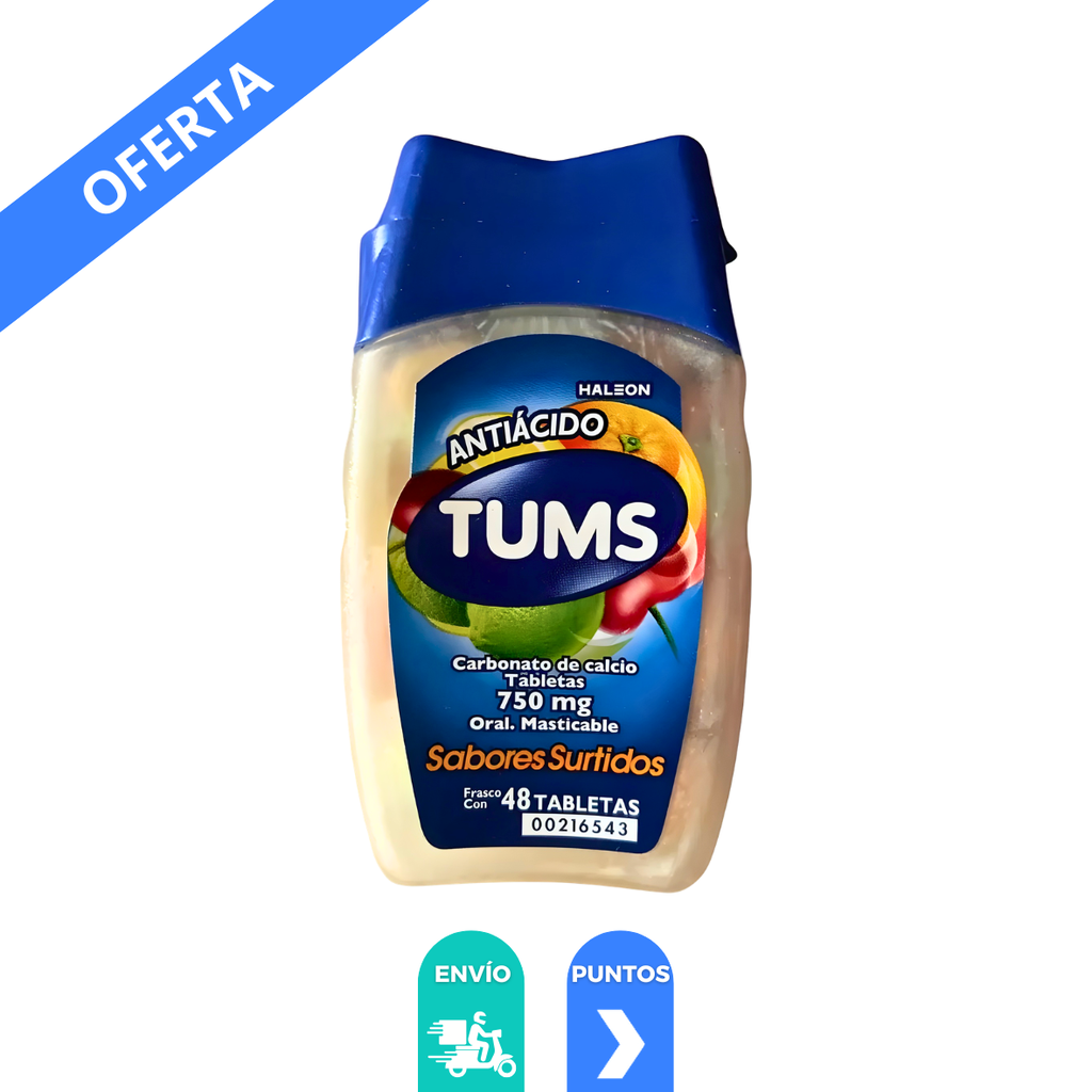 TUMS ANTIACIDO 750 MG C/48 TAB MASTICABLE SABORES SURTIDOS CARBONATO DE CALCIO LAB HALEON