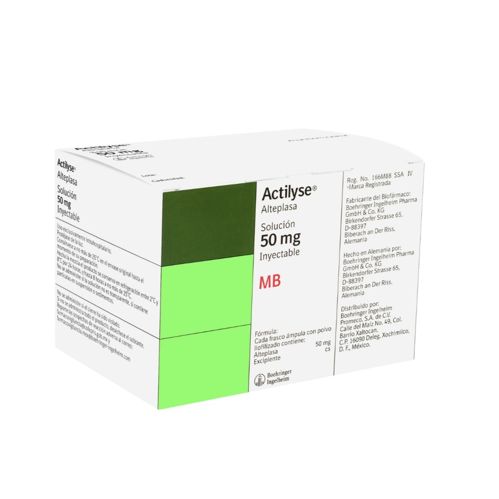 ACTILYSE SOL INY 50MG C/2 FRASCOS ALTEPLASA LAB BOEHRINGER