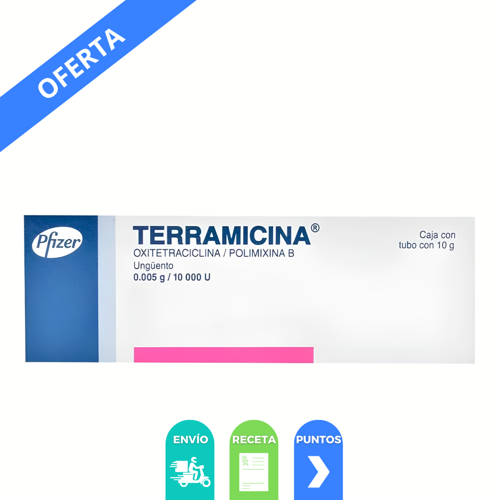 TERRAMICINA UNGÜENTO 0.005 G/10 000 U TUBO C/10 G OXITETRACICLINA POLIMIXINA B LAB PFIZER