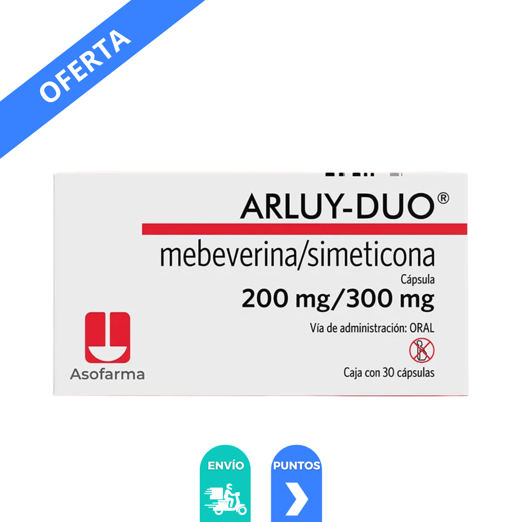 ARLUY-DUO 200/300 MG C/30 CAP MEBEVERINA SIMETICONA LAB ASOFARMA