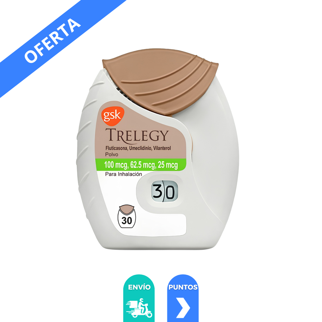 TRELEGY POLVO PARA INHALACION BUCAL 100/62.5/25 MCG C/30 DOSIS FLUTICASONA UMECLIDINIO VILANTEROL LAB GSK