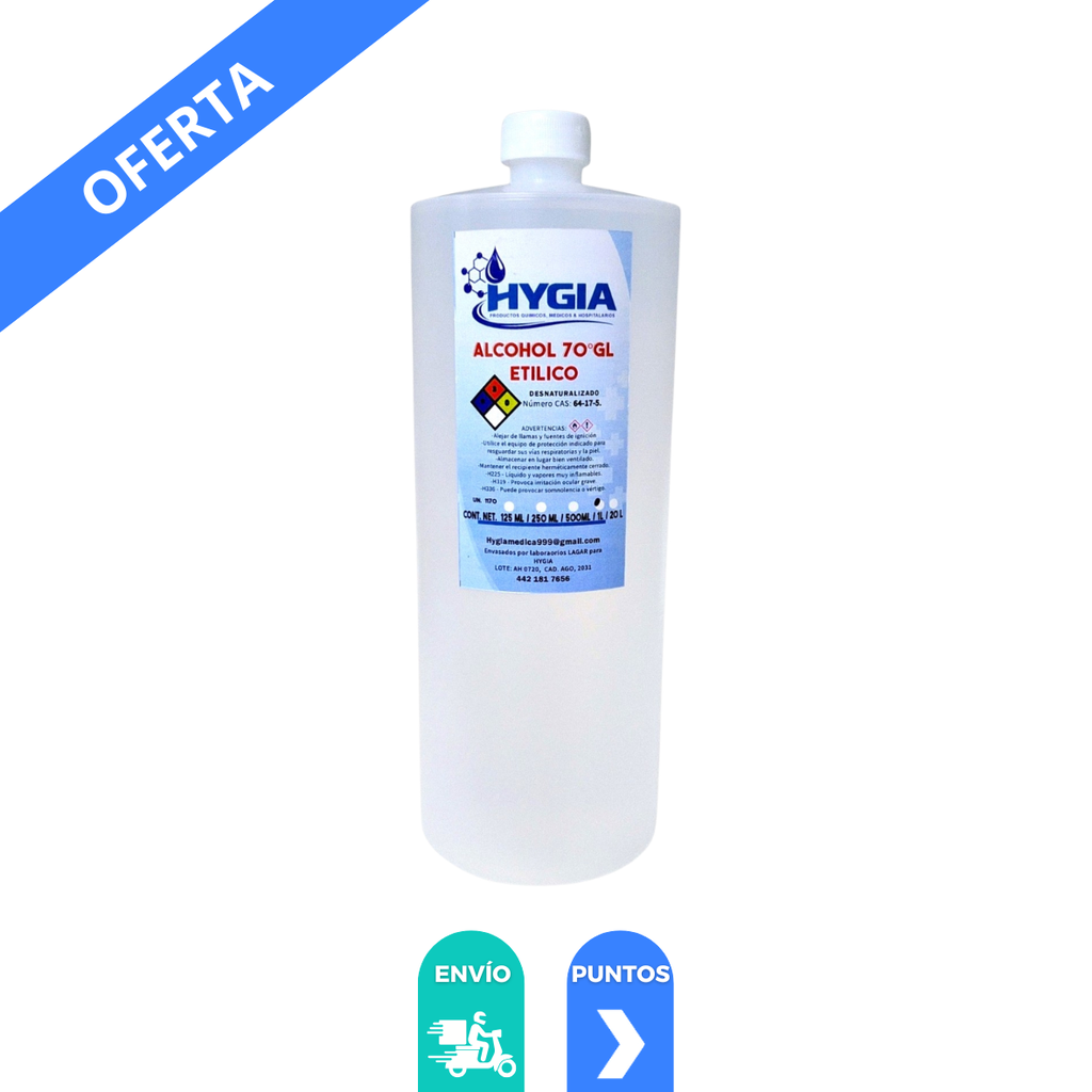 [4893] ALCOHOL 1000ML 70° AZUL ALCOHOL ETILICO HYGIA