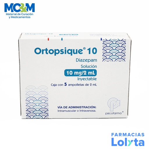 [30] DIAZEPAM SOL INY 10 MG/2 ML C/5 AMP ORTOPSIQUE LAB PSICOFARMA GRUPO II