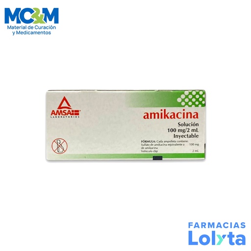 [76] AMIKACINA SOL INY 100MG/2ML C/2 AMP LAB AMSA