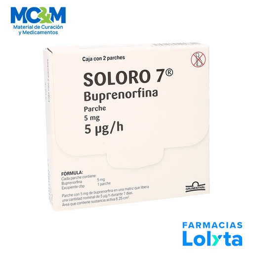 [85] BUPRENORFINA 5 MG 5MCG/H C/2 PARCHES SOLORO 7 LAB GRUNENTHAL GRUPO II