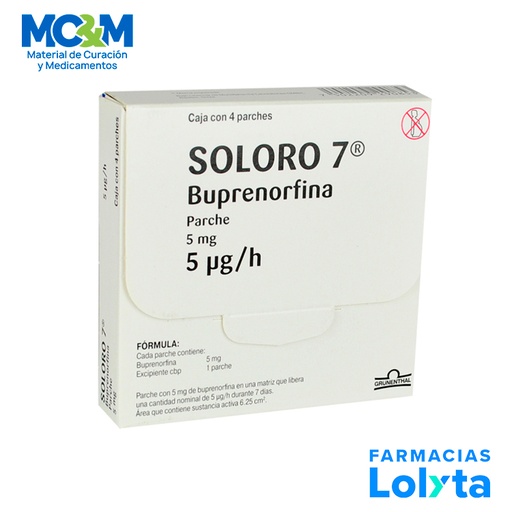 [86] BUPRENORFINA 5 MG 5MCG/H C/4 PARCHES SOLORO 7 LAB GRUNENTHAL GRUPO II