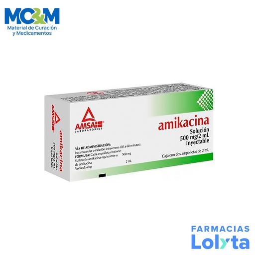 [87] AMIKACINA SOL INY 500MG/2ML C/2 AMP LAB AMSA