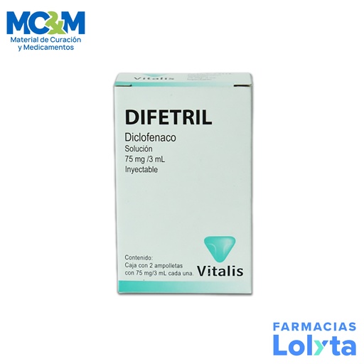 [313] DICLOFENACO SODICO 75 MG/3 ML SOL INY C/2 AMP DIFETRIL LAB VITALIS
