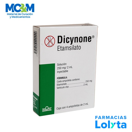 [576] DICYNONE SOL INY 250 MG/2 ML C/4 AMP ETAMSILATO LAB GRUNENTHAL