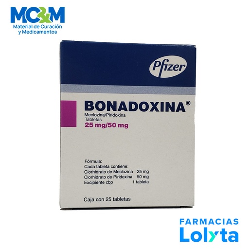 [1103] BONADOXINA 25/50 MG C/25 TAB MECLOZINA PIRIDOXINA LAB PFIZER