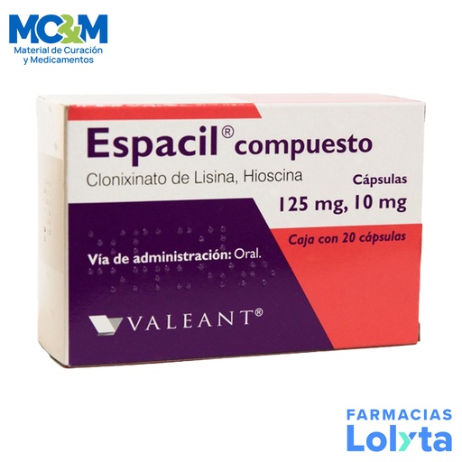 [1156] ESPACIL COMPUESTO 125/10 MG C/20 CAP CLONIXINATO DE LISINA HIOSCINA LAB VALEANT