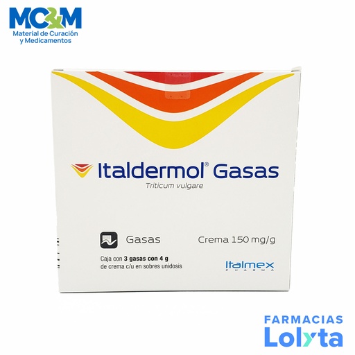 [1364] ITALDERMOL 150/10 MG/G C/3 GASAS 4 G TRITICUM VULGARE FENOXIETANOL LAB ITALMEX PHARMA