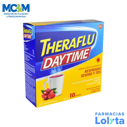 [1480] THERAFLU DAYTIME 650/20/10 MG C/10 SOBRES GRANULADO SABOR FRUTOS DEL BOSQUE PARACETAMOL DEXTROMETORFANO FENILEFRINA LAB GSK