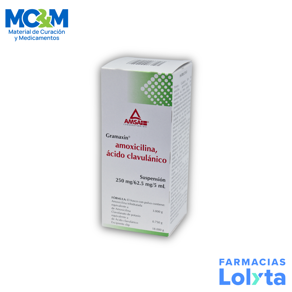 AMOXICILINA ACIDO CLAVULANICO SUSPENSION 250/62.5MG/5ML FCO C/60 ML GRAMAXIN LAB AMSA