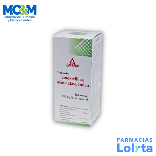[1482] AMOXICILINA ACIDO CLAVULANICO SUSPENSION 250/62.5MG/5ML FCO C/60 ML GRAMAXIN LAB AMSA