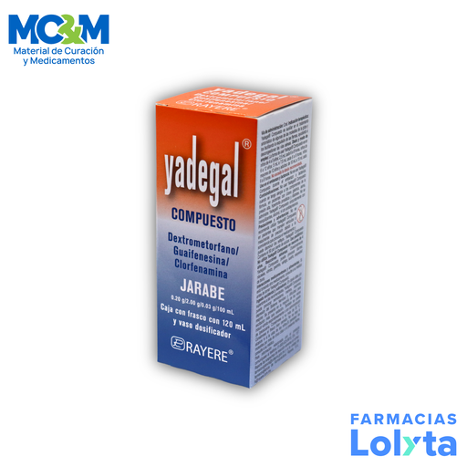 [1705] DEXTROMETORFANO GUAIFENESINA CLORFENAMINA JARABE 0.20/2/0.03 G/100 ML FCO C/120 ML YADEGAL COMPUESTO LAB RAYERE