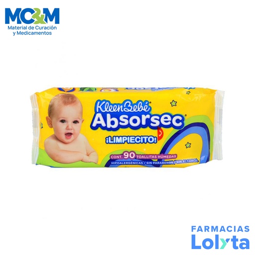 [1707] KLEEN BEBE ABSORSEC C/90 TOALLITAS HUMEDAS HIPOALERGENICAS KIMBERLY CLARK