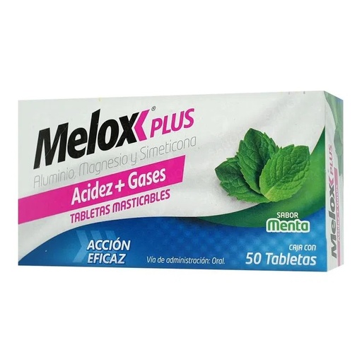 [1798] MELOX PLUS 200/200/25 MG C/50 TAB MASTICABLES SABOR MENTA ALUMINIO MAGNESIO SIMETICONA