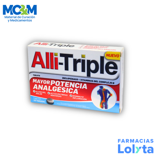 [1816] ALLI-TRIPLE 50/0.25/50/50 MG C/10 TAB DICLOFENACO CIANOCOBALAMINA PIRIDOXINA TIAMINA LAB GENOMMA