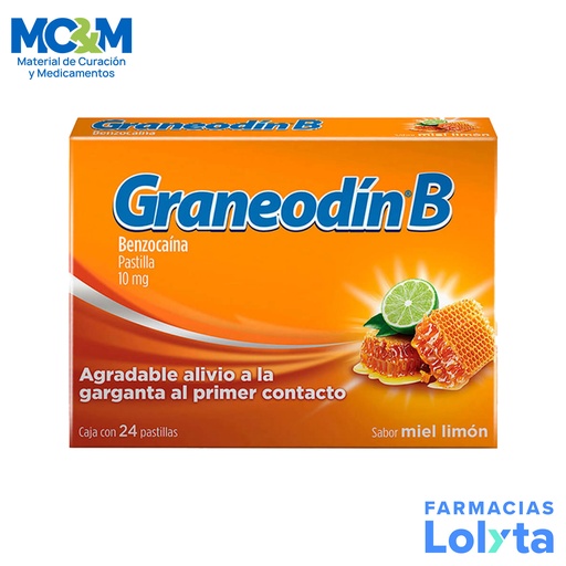 [1817] GRANEODIN-B 10 MG C/24 PASTILLAS SABOR MIEL Y LIMON BENZOCAINA LAB RECKITT