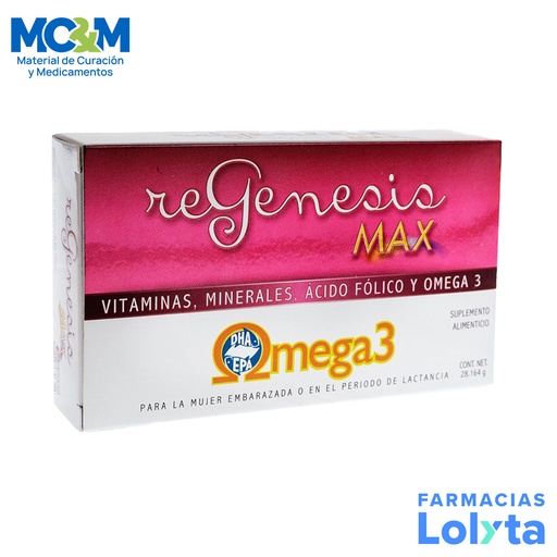 [1887] REGENESIS MAX C/30 CAPS OMEGA 3 ACIDO FOLICO VITAMINAS MINERALES LAB EXELTIS