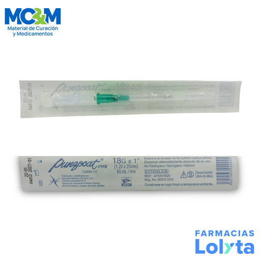 [2041] CATETER PUNZOCAT VERDE #18GX1" (25 MM) C/1 PIEZA NO RADIOPACO VIZCARRA REF AFEN1825