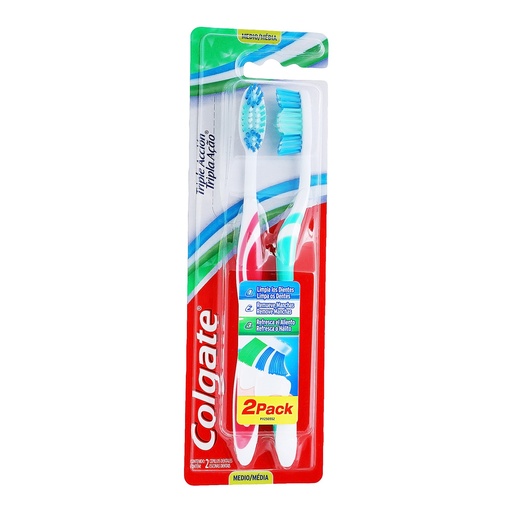 [2052] CEPILLO DENTAL TRIPLE ACCION C/2 PZAS MEDIO COLGATE