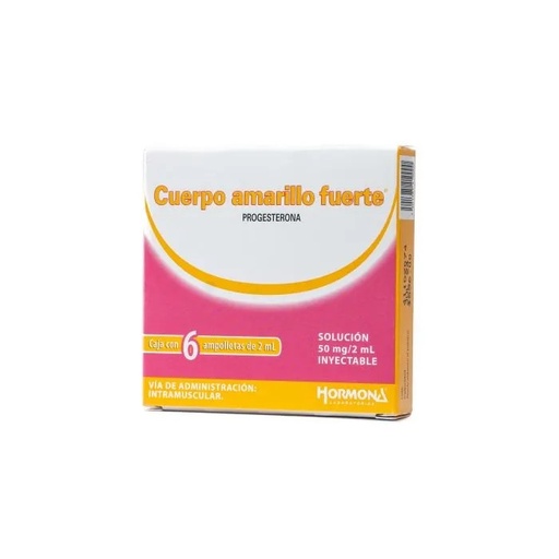 [2104] CUERPO AMARILLO FUERTE SOL INY 50 MG/2 ML C/6 AMP IM PROGESTERONA LAB HORMONA