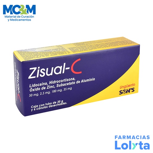 [2116] LIDOCAINA HIDROCORTISONA OXIDO DE ZINC SUBACETATO DE ALUMINIO UNGÜENTO 50/2.5/180/35 MG/G TUBO C/30 G ZISUAL-C LAB SONS