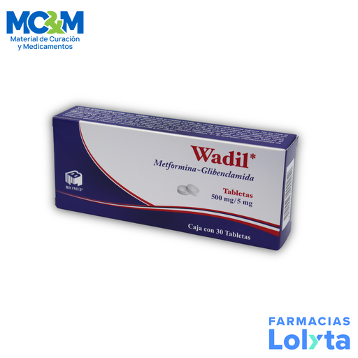 [1801] METFORMINA GLIBENCLAMIDA 500/5 MG C/30 TAB WADIL LAB BIOMEP