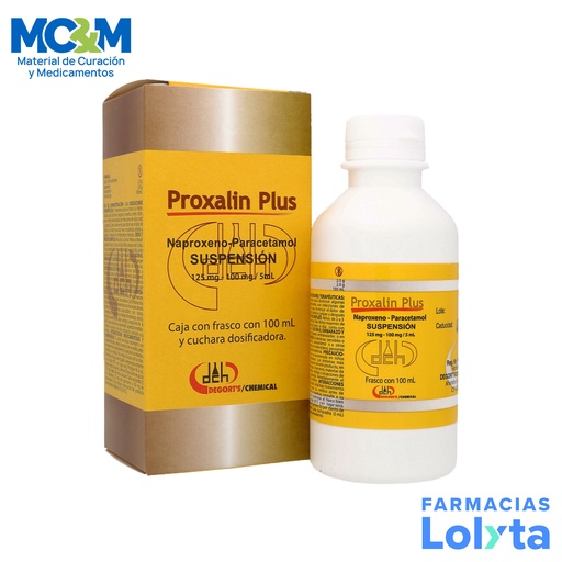 [2329] NAPROXENO PARACETAMOL SUSPENSION 125/100 MG/5 ML FCO C/100 ML PROXALIN PLUS LAB DEGORTS