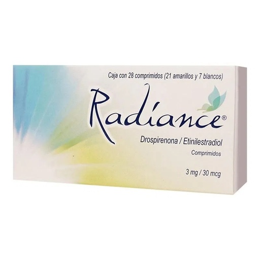 [2406] RADIANCE 3 MG/30 MCG C/28 COMPRIMIDOS (21 AMARILLOS 7 BLANCOS) DROSPIRENONA ETINILESTRADIOL C/28 COMPRIMIDOS LAB LIOMONT