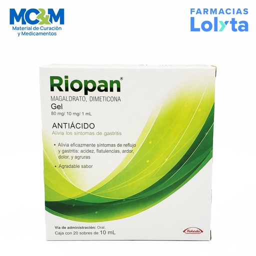 [2414] RIOPAN GEL 80/10 MG/ML C/20 SOBRES DE 10 ML MAGALDRATO DIMETICONA LAB TAKEDA