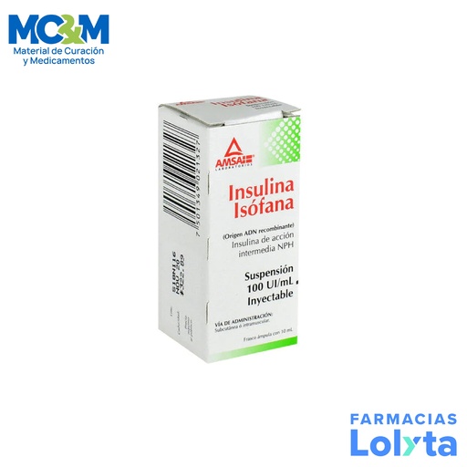 [2466] INSULINA HUMANA ACCION INTERMEDIA NPH SOL INY 100 UI/ML C/10 ML INSULINA ISOFANA LAB AMSA (RF)