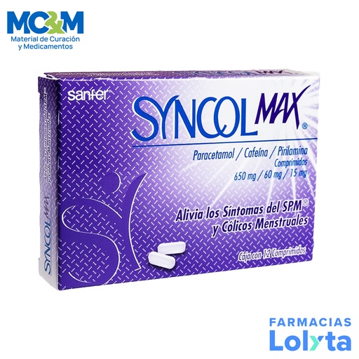 [1821] SYNCOL MAX 650/60/15 MG C/12 COMPRIMIDOS PARACETAMOL CAFEINA PIRILAMINA LAB SANFER