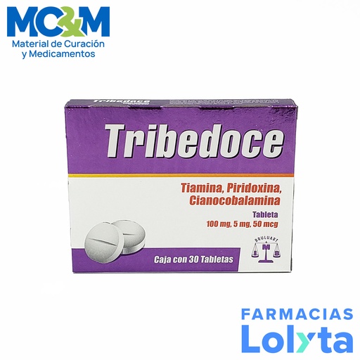 [1646] TIAMINA PIRIDOXINA CIANOCOBALAMINA 100/5MG/50MCG C/30 TAB TRIBEDOCE LAB BRULUART
