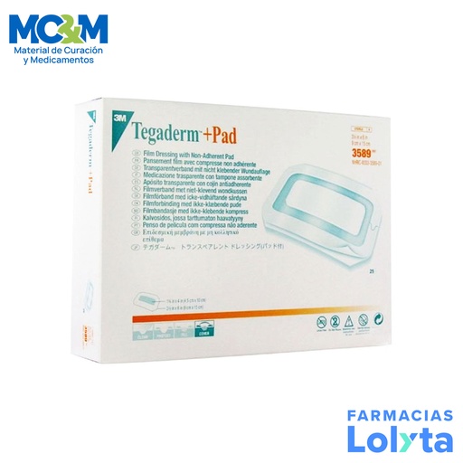 [2741] TEGADERM+PAD 9 X 15 CM C/25 PZAS APOSITO TRANSPARENTE CON COJIN ANTIADHERENTE REF 3589 3M